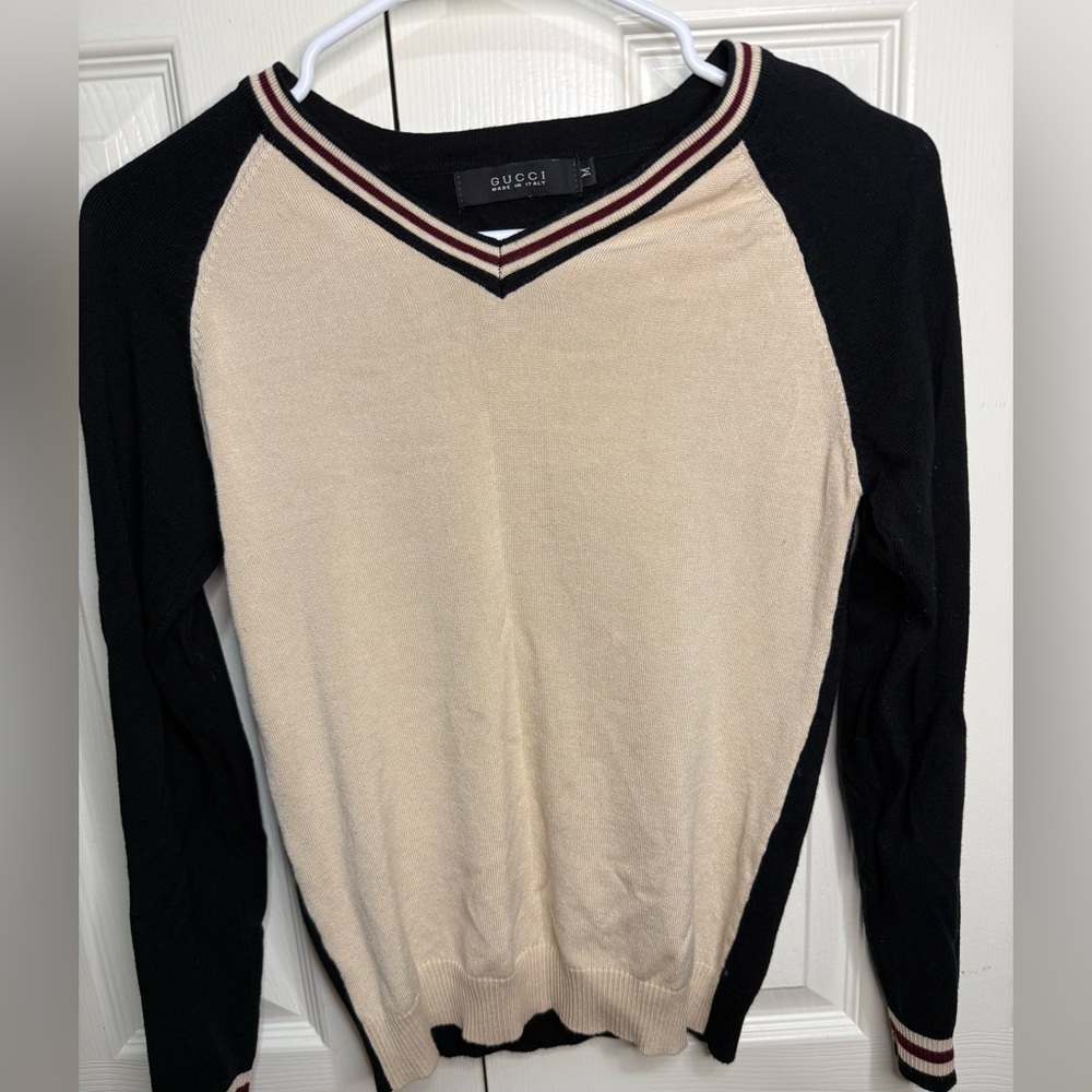 Gucci Vintage V-Neck Knit Sweater Mens M Made in Italy‎ Luxury Designer Pullover